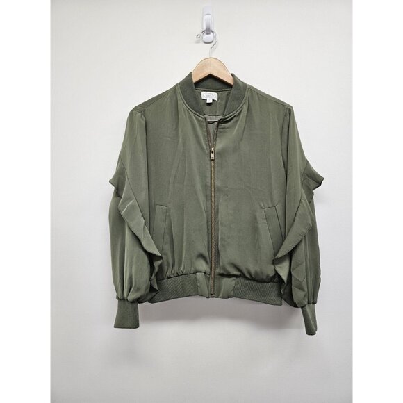 Mud Pie Jackets & Blazers - Mud Pie Womens Size Small Nolan Ruffles Bomber Jacket Size Small Green Pockets